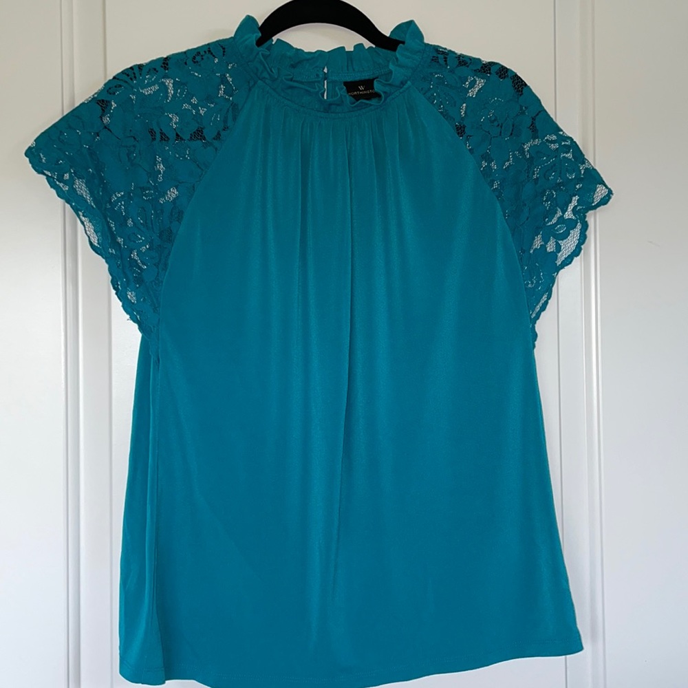 Worthington Teal Short Sleeve Blouse